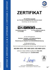 Zertifikat TÜV Denmal Fassaden Rienigung